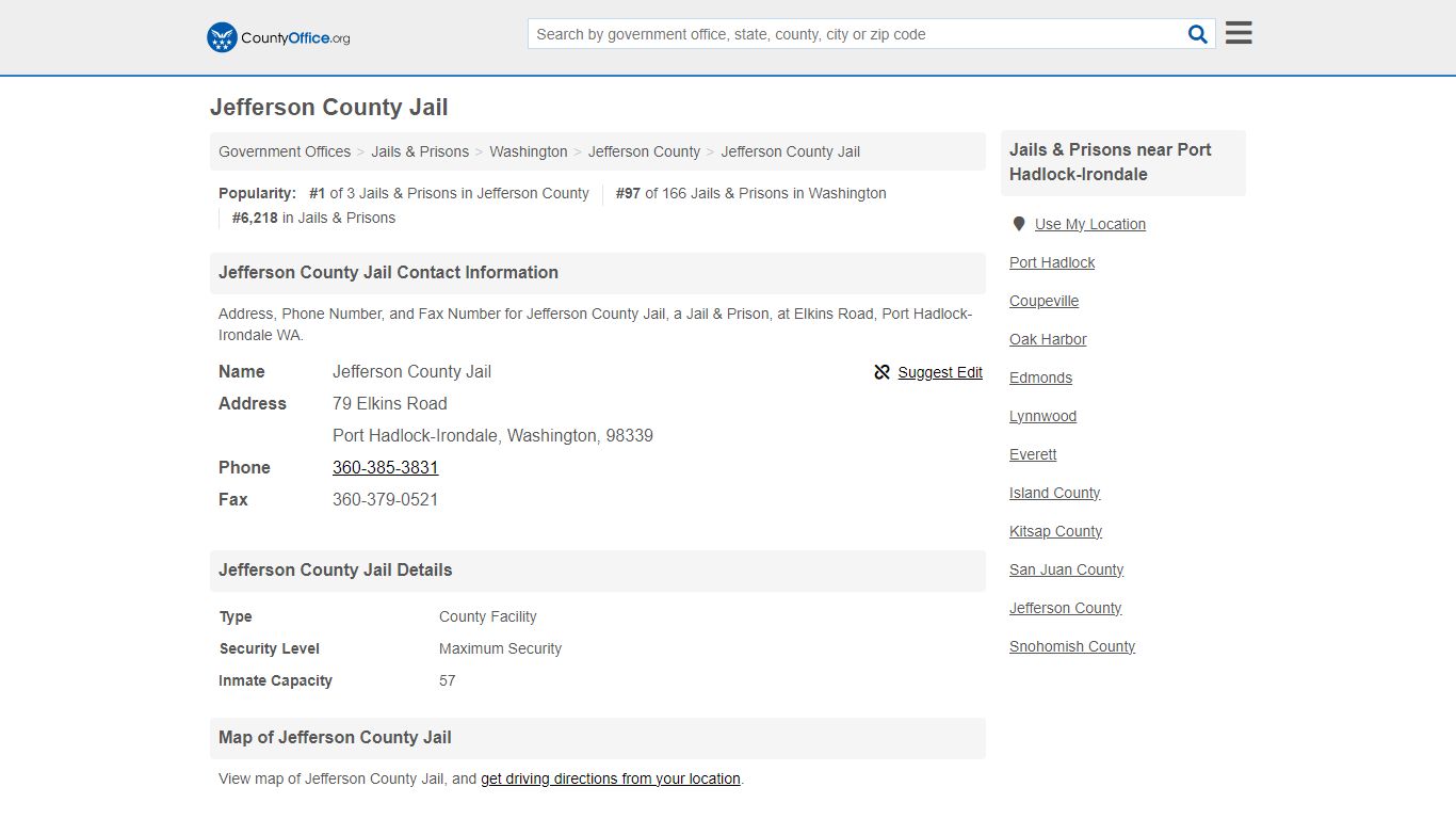 Jefferson County Jail - Port Hadlock-Irondale, WA (Address, Phone, and Fax)